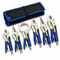 6-Piece Locking Pliers Set with Roll-Up Storage Bag, Curved Jaw, Long Nose and C-Clamp Locking Pliers, Adjustable Grip Tools with Non-Slip Handles for Welding, Automotive, Woodworking and Home Repair