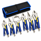 6-Piece Locking Pliers Set with Roll-Up Storage Bag, Curved Jaw, Long Nose and C-Clamp Locking Pliers, Adjustable Grip Tools with Non-Slip Handles for Welding, Automotive, Woodworking and Home Repair