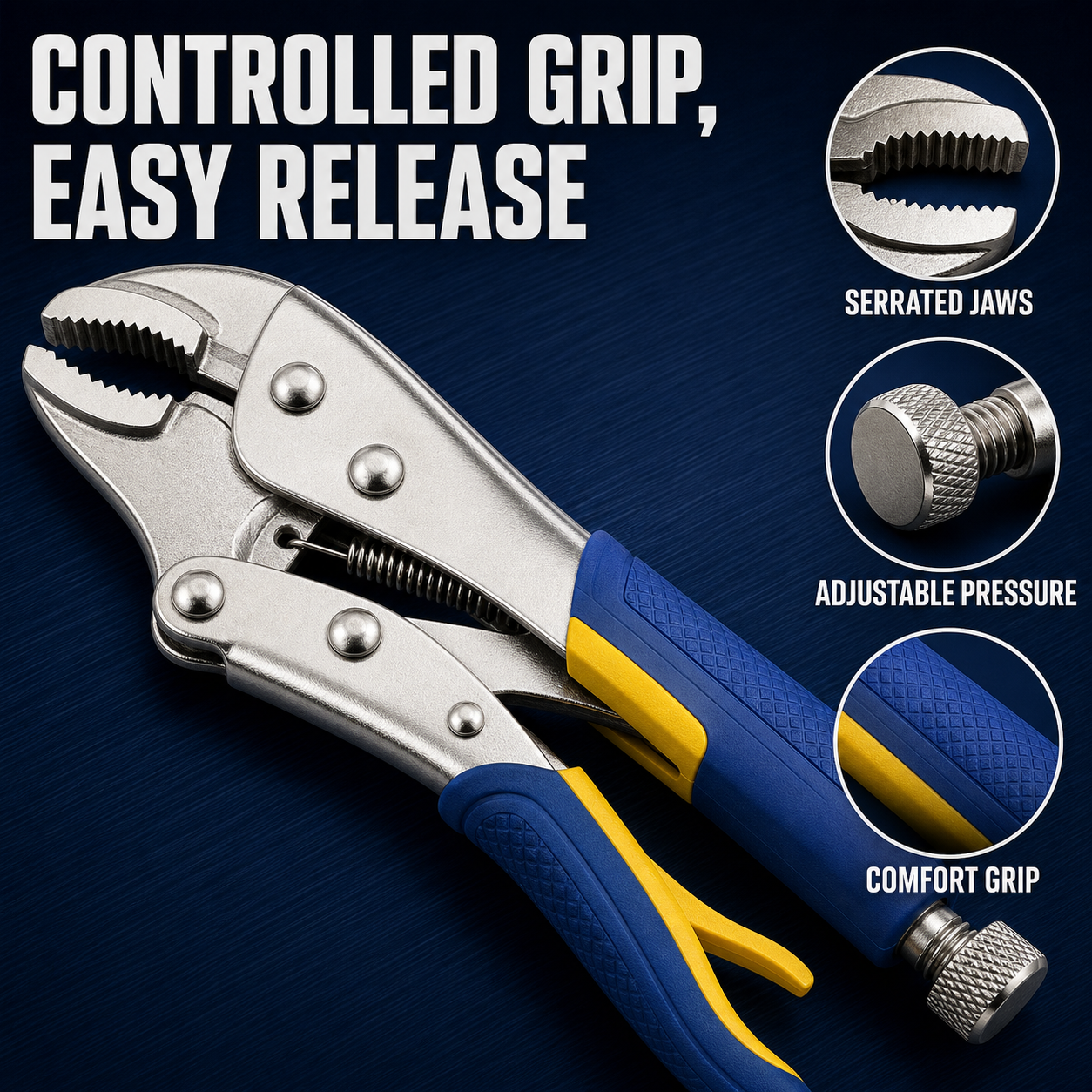 6-Piece Locking Pliers Set with Roll-Up Storage Bag, Curved Jaw, Long Nose and C-Clamp Locking Pliers, Adjustable Grip Tools with Non-Slip Handles for Welding, Automotive, Woodworking and Home Repair