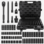 50PCS Socket Set, Mechanics Tool Kit with Ratchet Handle, Deep and Shallow Sockets, Extension Bars and Adapters, SAE Metric Socket Wrench Set in Portable Case for Auto Repair, Garage, Tire, Home Maintenance