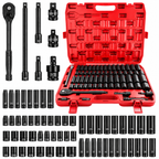 50PCS Socket Set, Mechanics Tool Kit with Ratchet Handle, Deep and Shallow Sockets, Extension Bars and Adapters, SAE Metric Socket Wrench Set in Portable Case for Auto Repair, Garage, Tire, Home Maintenance