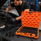 50PCS Socket Set, Mechanics Tool Kit with Ratchet Handle, Deep and Shallow Sockets, Extension Bars and Adapters, SAE Metric Socket Wrench Set in Portable Case for Auto Repair, Garage, Tire, Home Maintenance