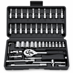 46PCS Socket Wrench Set, 1/4 Inch Drive Ratchet Tool Kit with Metric Sockets, Screwdriver Bits, Extension Bars, Universal Joint and Storage Case, Chrome Vanadium Socket Set for Auto Repair, Home, Garage, DIY