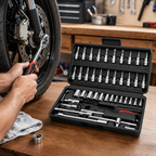 46PCS Socket Wrench Set, 1/4 Inch Drive Ratchet Tool Kit with Metric Sockets, Screwdriver Bits, Extension Bars, Universal Joint and Storage Case, Chrome Vanadium Socket Set for Auto Repair, Home, Garage, DIY