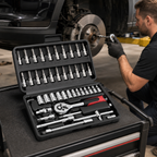 46PCS Socket Wrench Set, 1/4 Inch Drive Ratchet Tool Kit with Metric Sockets, Screwdriver Bits, Extension Bars, Universal Joint and Storage Case, Chrome Vanadium Socket Set for Auto Repair, Home, Garage, DIY