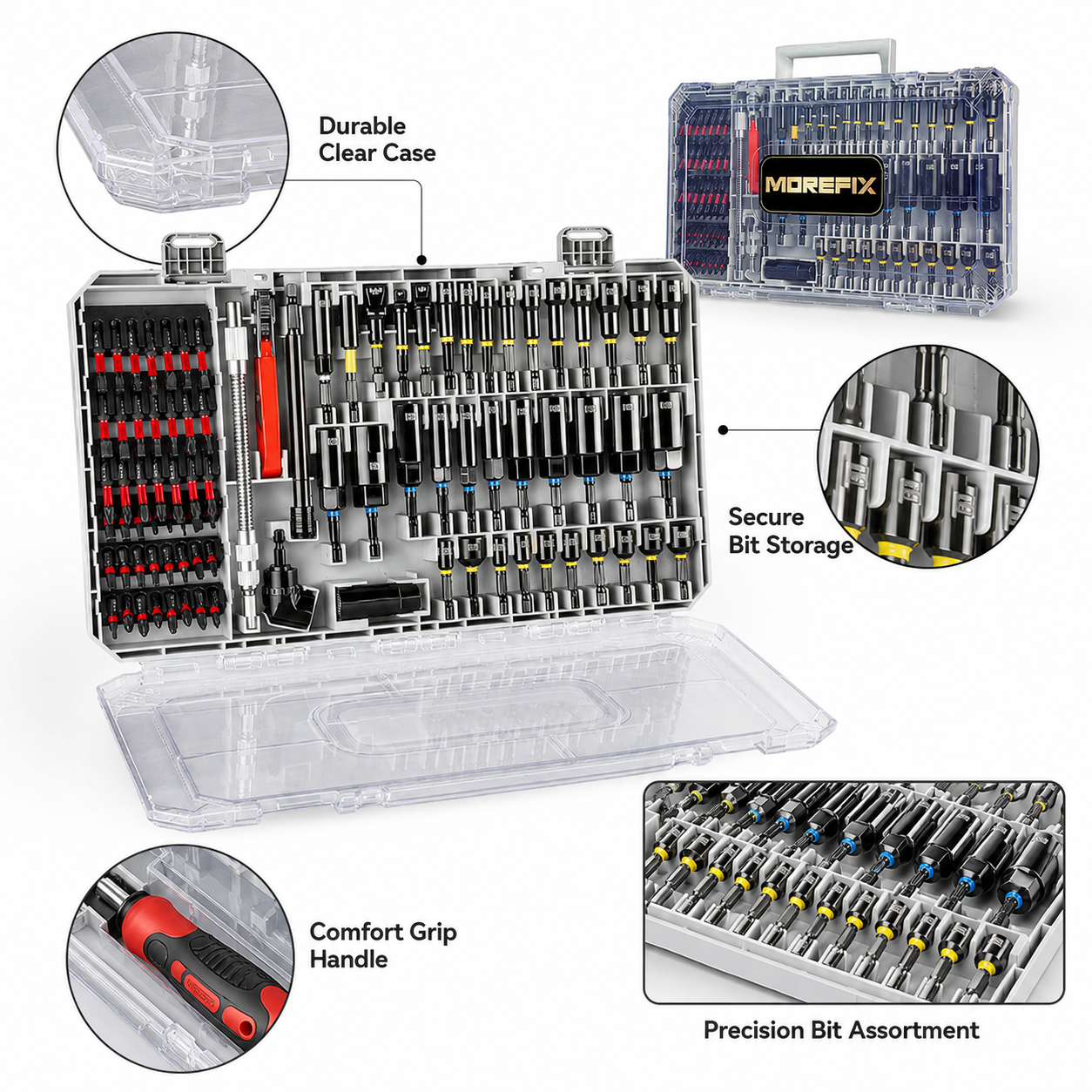 Precision Screwdriver Bit Set, Magnetic Electronics Repair Tool Kit with Multi-Size Bits, Screwdriver Handle, Extension Rod and Portable Clear Storage Case for Phone, Laptop, Tablet, Watch, Glasses, Camera, Game Console Repair