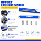 5-Piece Offset Extension Wrench Set with 4 Socket Adapters, Low-Profile Ratchet Extension Tool for Tight Spaces, Deep Recesses and Narrow Areas, Dual-End Drive Bar for Automotive, Machinery, Bicycle and Home Repair