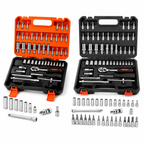 53pc Socket and Bit Set with Ratchet Wrench, Extension Bars, Sliding T-Handle, Assorted Metric Sockets and Bit Sockets, Portable Tool Kit in Storage Case for Auto Repair, Home Maintenance and DIY Use