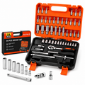 53pc Socket and Bit Set with Ratchet Wrench, Extension Bars, Sliding T-Handle, Assorted Metric Sockets and Bit Sockets, Portable Tool Kit in Storage Case for Auto Repair, Home Maintenance and DIY Use