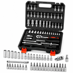 53pc Socket and Bit Set with Ratchet Wrench, Extension Bars, Sliding T-Handle, Assorted Metric Sockets and Bit Sockets, Portable Tool Kit in Storage Case for Auto Repair, Home Maintenance and DIY Use