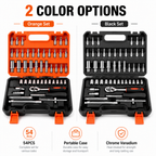53pc Socket and Bit Set with Ratchet Wrench, Extension Bars, Sliding T-Handle, Assorted Metric Sockets and Bit Sockets, Portable Tool Kit in Storage Case for Auto Repair, Home Maintenance and DIY Use