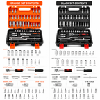 53pc Socket and Bit Set with Ratchet Wrench, Extension Bars, Sliding T-Handle, Assorted Metric Sockets and Bit Sockets, Portable Tool Kit in Storage Case for Auto Repair, Home Maintenance and DIY Use