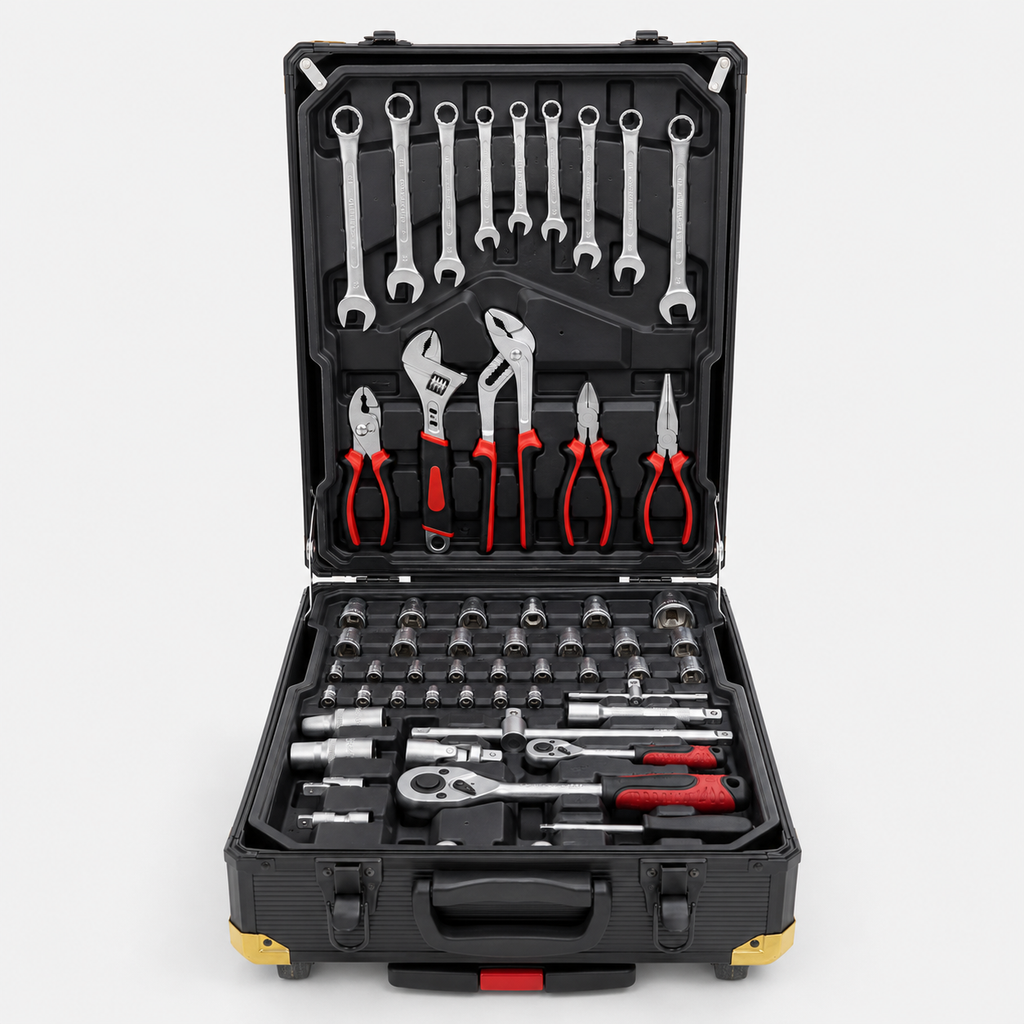 899-Piece Mechanics Tool Set with Rolling Aluminum Tool Box, Complete Household Hand Tool Kit with Sockets, Ratchet Wrenches, Combination Wrenches, Pliers and Screwdrivers for Automotive Repair, Home Maintenance and DIY Projects**