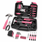 39PCS Pink Tool Set for Women, Household Hand Tool Kit with Hammer, Pliers, Screwdrivers, Tape Measure, Utility Knife, Hex Keys and Bits, Portable Tool Box Set for Home Repair, Apartment, DIY Projects, Gift for Women