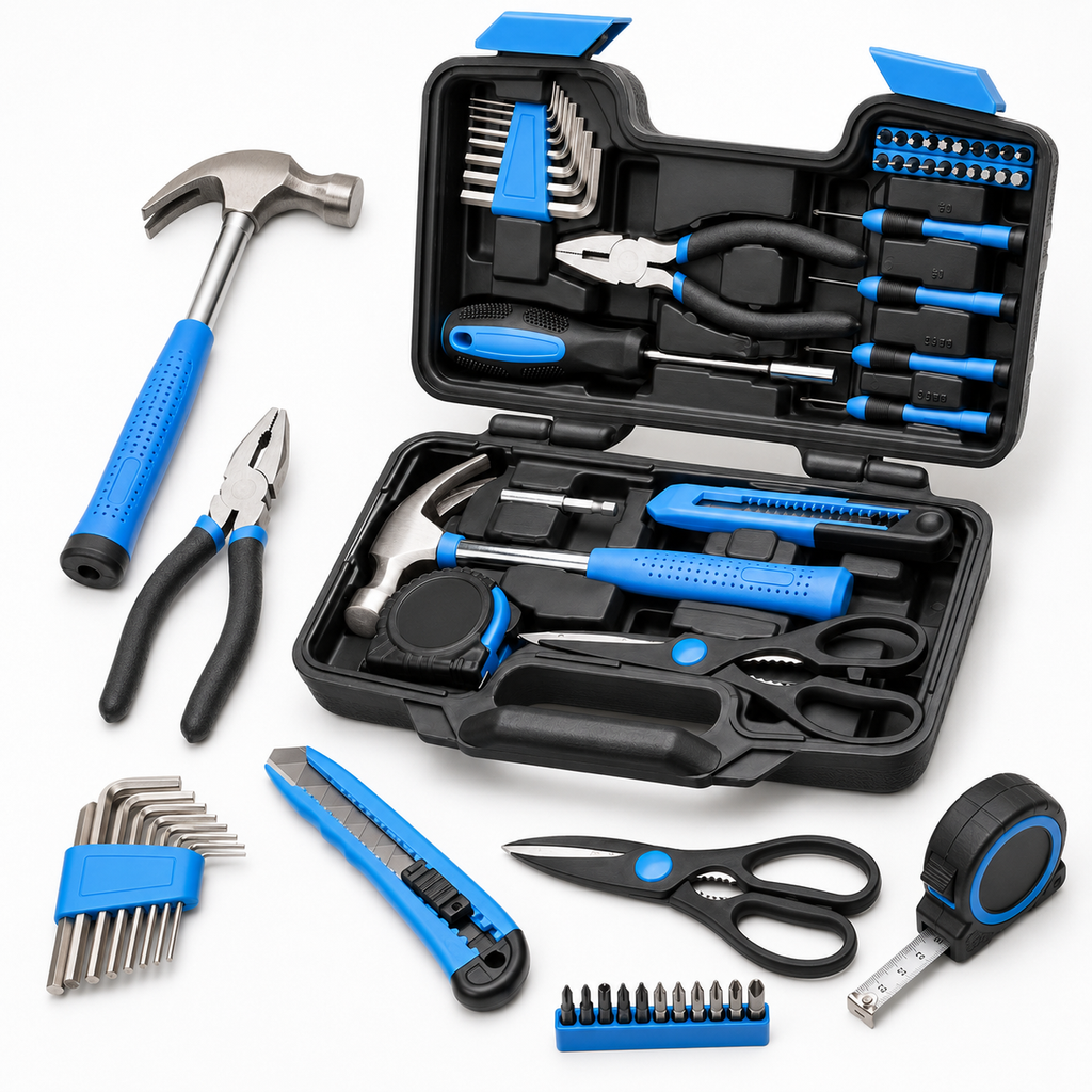 39PCS Pink Tool Set for Women, Household Hand Tool Kit with Hammer, Pliers, Screwdrivers, Tape Measure, Utility Knife, Hex Keys and Bits, Portable Tool Box Set for Home Repair, Apartment, DIY Projects, Gift for Women