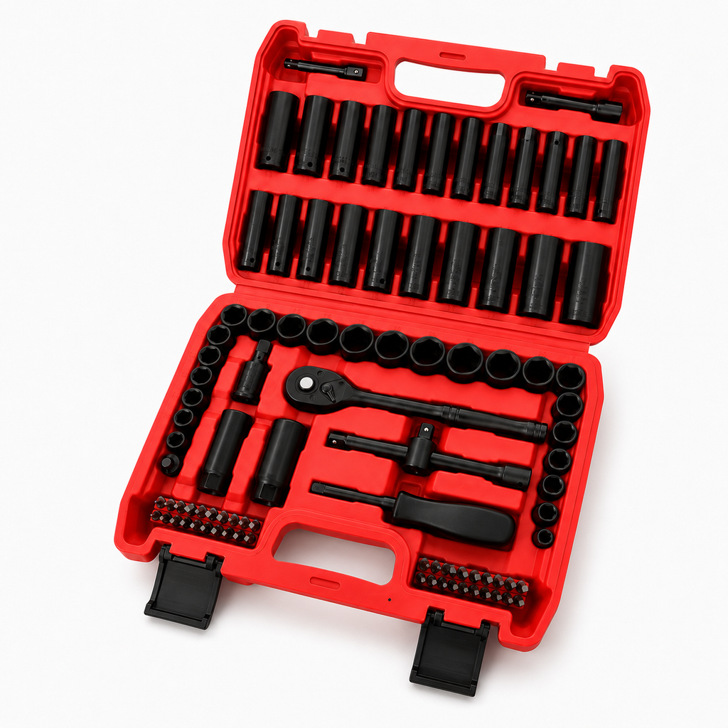 95PCS Socket Wrench Set, Mechanics Tool Kit with Ratchet Handle, Deep and Shallow Sockets, Extension Bars, Screwdriver Bits and T-Handle, Portable Red Tool Box Set for Auto Repair, Garage, Home Maintenance, DIY