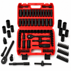95PCS Socket Wrench Set, Mechanics Tool Kit with Ratchet Handle, Deep and Shallow Sockets, Extension Bars, Screwdriver Bits and T-Handle, Portable Red Tool Box Set for Auto Repair, Garage, Home Maintenance, DIY