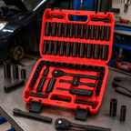 95PCS Socket Wrench Set, Mechanics Tool Kit with Ratchet Handle, Deep and Shallow Sockets, Extension Bars, Screwdriver Bits and T-Handle, Portable Red Tool Box Set for Auto Repair, Garage, Home Maintenance, DIY