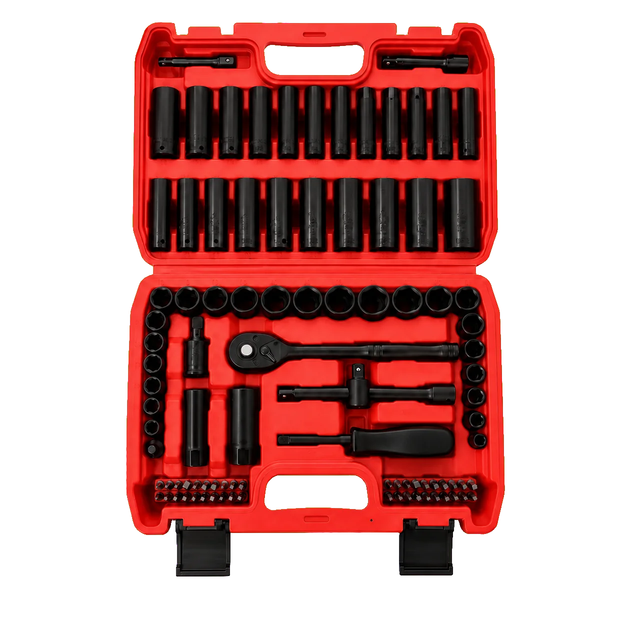 95PCS Socket Wrench Set, Mechanics Tool Kit with Ratchet Handle, Deep and Shallow Sockets, Extension Bars, Screwdriver Bits and T-Handle, Portable Red Tool Box Set for Auto Repair, Garage, Home Maintenance, DIY