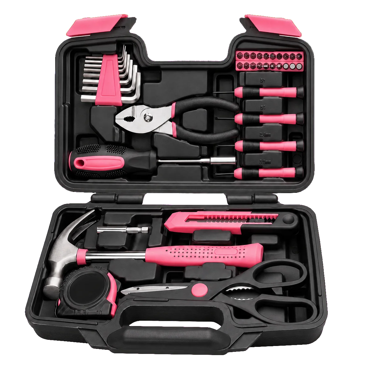39PCS Pink Tool Set for Women, Household Hand Tool Kit with Hammer, Pliers, Screwdrivers, Tape Measure, Utility Knife, Hex Keys and Bits, Portable Tool Box Set for Home Repair, Apartment, DIY Projects, Gift for Women